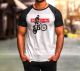 Raglan T-Shirt 'onekickonly' , Black Sleeves, 2-color print, Size M - XXL, slim fit 100% cotton, washable at max. 30°C