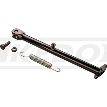 KEDO side stand set incl. bolt, nut and one spring (version WITHOUT deflector plate, for frames from 1980 and later with 12mm bore)