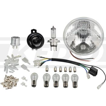 Powerdynamo Supplementary Kit H4 incl. Reflector and Connection Cable Loom, light bulbs, horn, flasher relay, small parts (without battery)