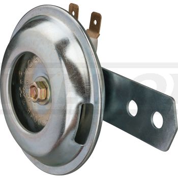 Hupe 6V, 100dB, Durchmesser ca. 71mm, matt glänzend silber verzinkt, ohne Gummilagerung zwischen Hupe/Halter