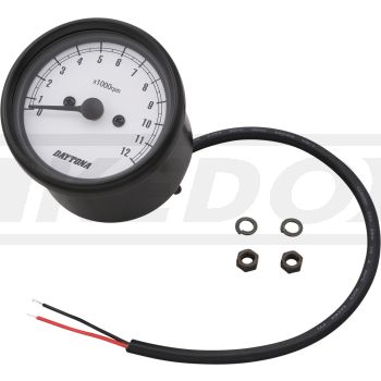 Daytona 'Mechanica II' Tachometer, 12.000 rpm, 60mm diameter, black case , dial white, LED illumination, 6-12V