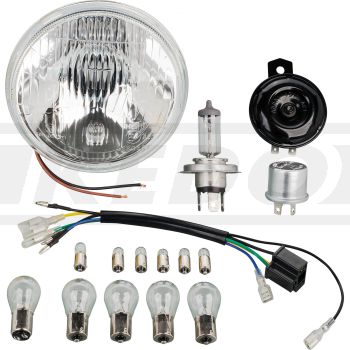 Add-On Kit H4 für Art. 50544 12V Umrüstung (enthält alle 12V Leuchtmittel, Blinkrelais, Hupe, H4-Einsatz mit Kabel, ohne Batterie)