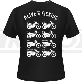 T-Shirt, Motiv: 'XT500 Modellübersicht', Farbe: schwarz oder weiß, Aufdruck: hinten weiß, vorn rot/weiß, 160g Bio-Baumwolle, 100% Baumwolle