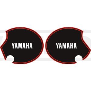 Seitendeckelaufkleber-Set 'YAMAHA' rechts+links, schwarz glänzend, rote Streifen (analog Tankdekor), Schriftzug weiß