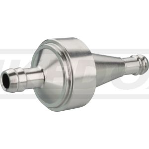 Mini filtre à essence aluminium vissé avec tamis, pour durite de 6mm, long. 61mm, diam. 25mm