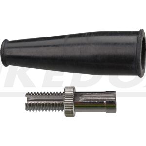 Molette de réglage de cable M8x1.25 avec contre-écrou pour frein ou embrayage, pièce (35mm de long, avec protection caoutchouc, pour gaine diam. max. 6,3mm)