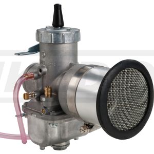 Cornet alu avec grille et filtre mousse remplaçable (long. 55mm, raccord 62mm), collier inox