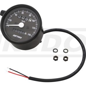 Daytona 'Mechanica II' Speedometer, 140km/h display, 60mm diameter, black housing, black dial, LED illumination, 6-12V, without bracket