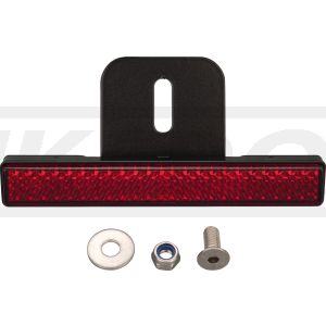 Reflector, e-approved, dim. 100x15mm, M5 bolt, with angled aluminium bracket, black powder-coated