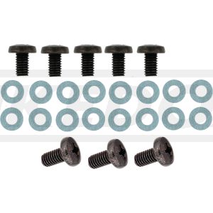 Befestigungs-Set schwarz für Edelstahl- Hitzeschutzbleche (3x M6x12 für Flammbox, M6x10 für Krümmer/Endtopf), 16x hitzefeste Unterlegscheibe