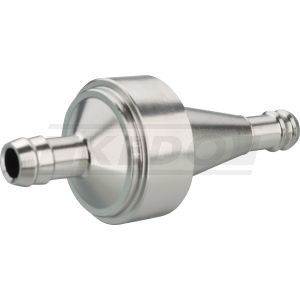 Mini filtre à essence aluminium vissé avec tamis, pour durite de 6mm, long. 61mm, diam. 25mm