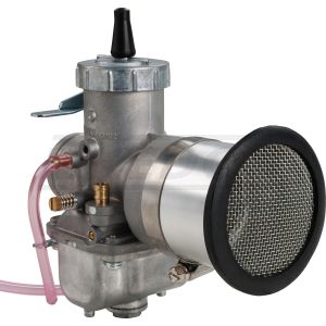 Cornet alu avec grille et filtre mousse remplaçable (long. 55mm, raccord 62mm), collier inox