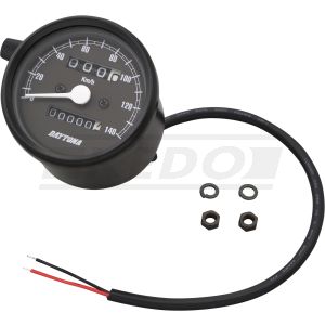 Daytona 'Mechanica II' Speedometer, 140km/h display, 60mm diameter, black housing, black dial, LED illumination, 6-12V, without bracket