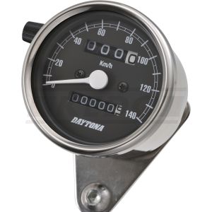 Daytona 'Mechanica II' Speedometer, 140km/h display, 60mm diameter, stainless steel case, black dial, LED illumination 12V, without bracket