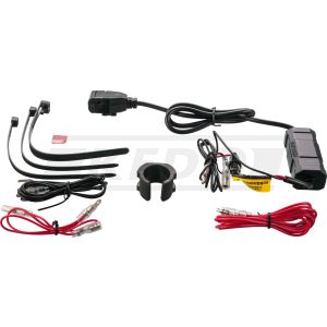 Daytona Traveller-Kit USB-A, kompl. Zusatzkabelbaum mit 5V/3A, 9V/3A, 12V/2.5A USB-Steckdose (QC 30W) , ca. 2m mehrtlg. Kabelbaum + Lenkerklemme