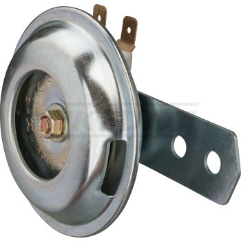 Hupe 6V, 100dB, Durchmesser ca. 71mm, matt glänzend silber verzinkt, ohne Gummilagerung zwischen Hupe/Halter