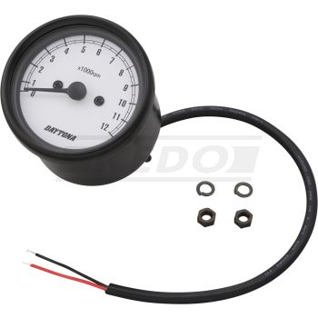 Daytona 'Mechanica II' Tachometer, 12.000 rpm, 60mm diameter, black case , dial white, LED illumination, 6-12V