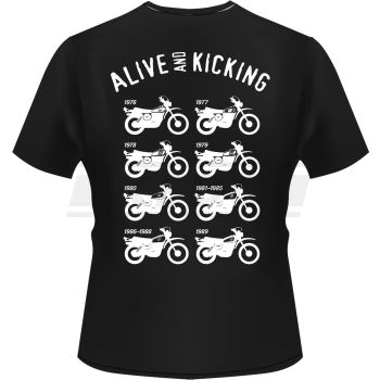 T-Shirt, Motiv: 'XT500 Modellübersicht', Farbe: schwarz oder weiß, Aufdruck: hinten weiß, vorn rot/weiß, 160g Bio-Baumwolle, 100% Baumwolle