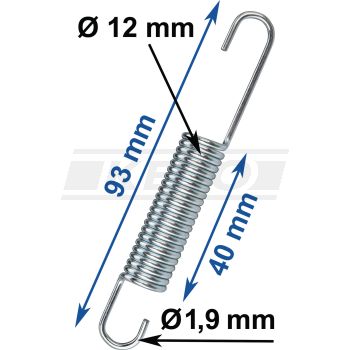Universal-Feder verzinkt, Abm. ca. 93mm Länge, 1.9mm Drahtstärke, 12mm Außendurchmesser, 40mm Wicklungslänge